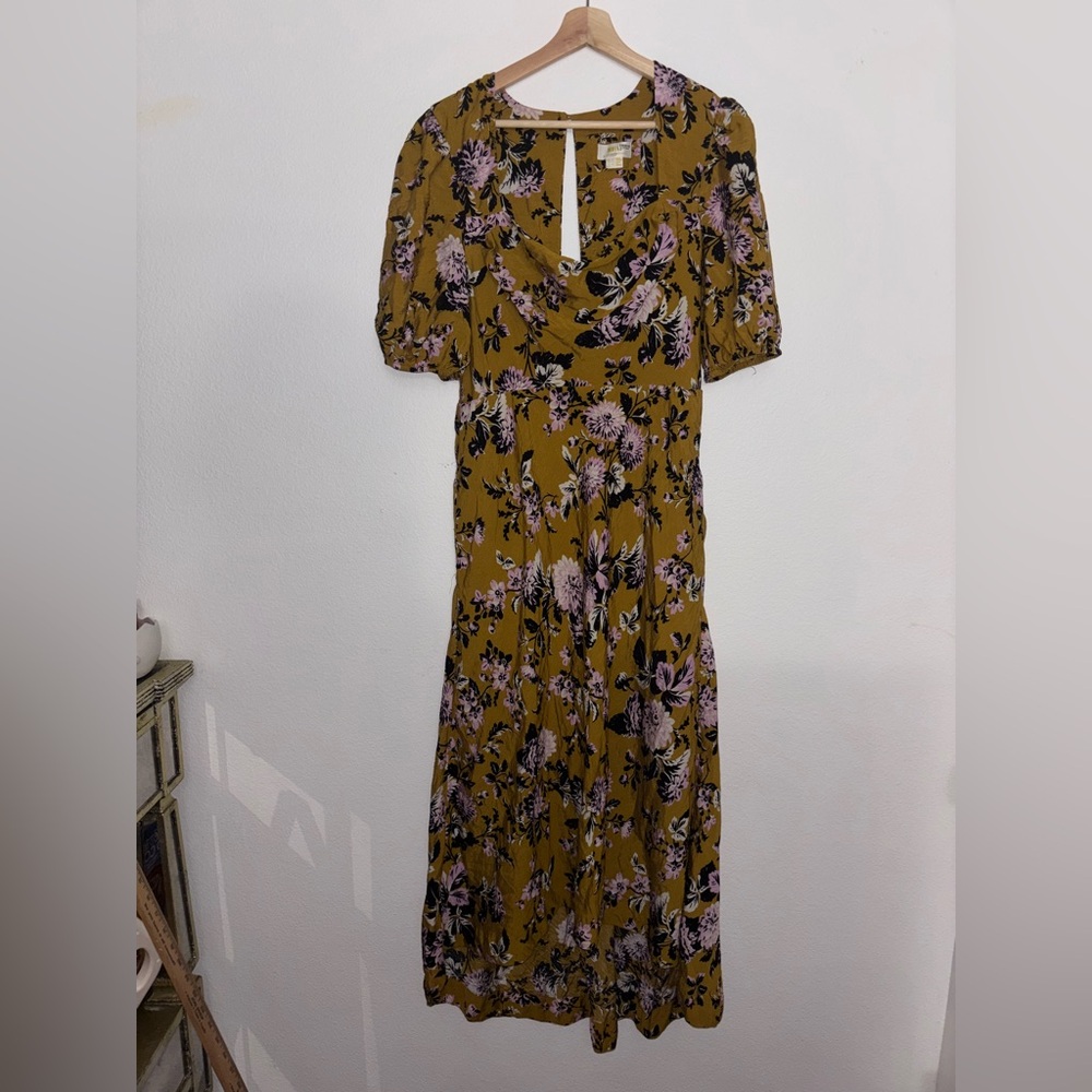 ANTHROPOLOGIE MAEVE PUFF SLEEVE MIDI DRESS IN GOLD size 14 - Picture 2 of 8